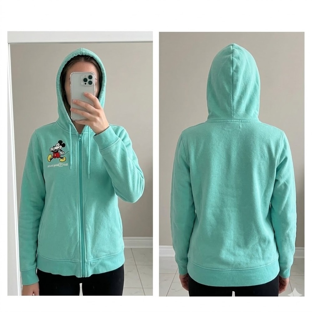Disney Womens XS Walt Disney World Zip Hoodie Mint Green Mickey Mouse Graphic